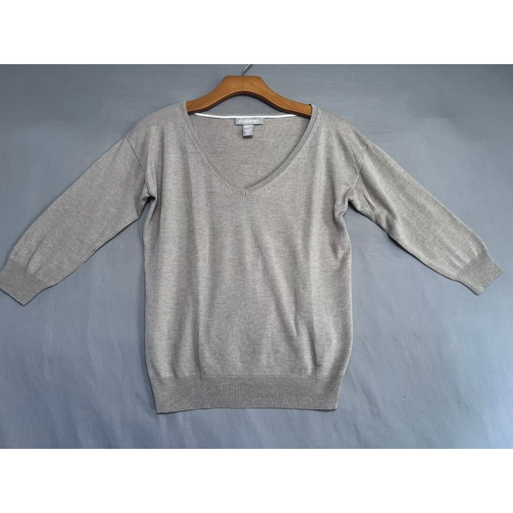 Banana Republic Silk Blend V-Neck Sweater Taupe 3/4 Sleeve XS